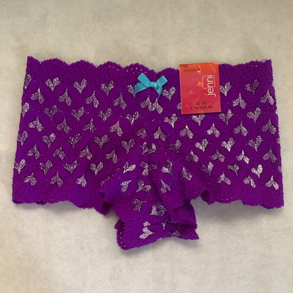 NWT Jenni Purple Lace Hipster Panty with Blue Bow